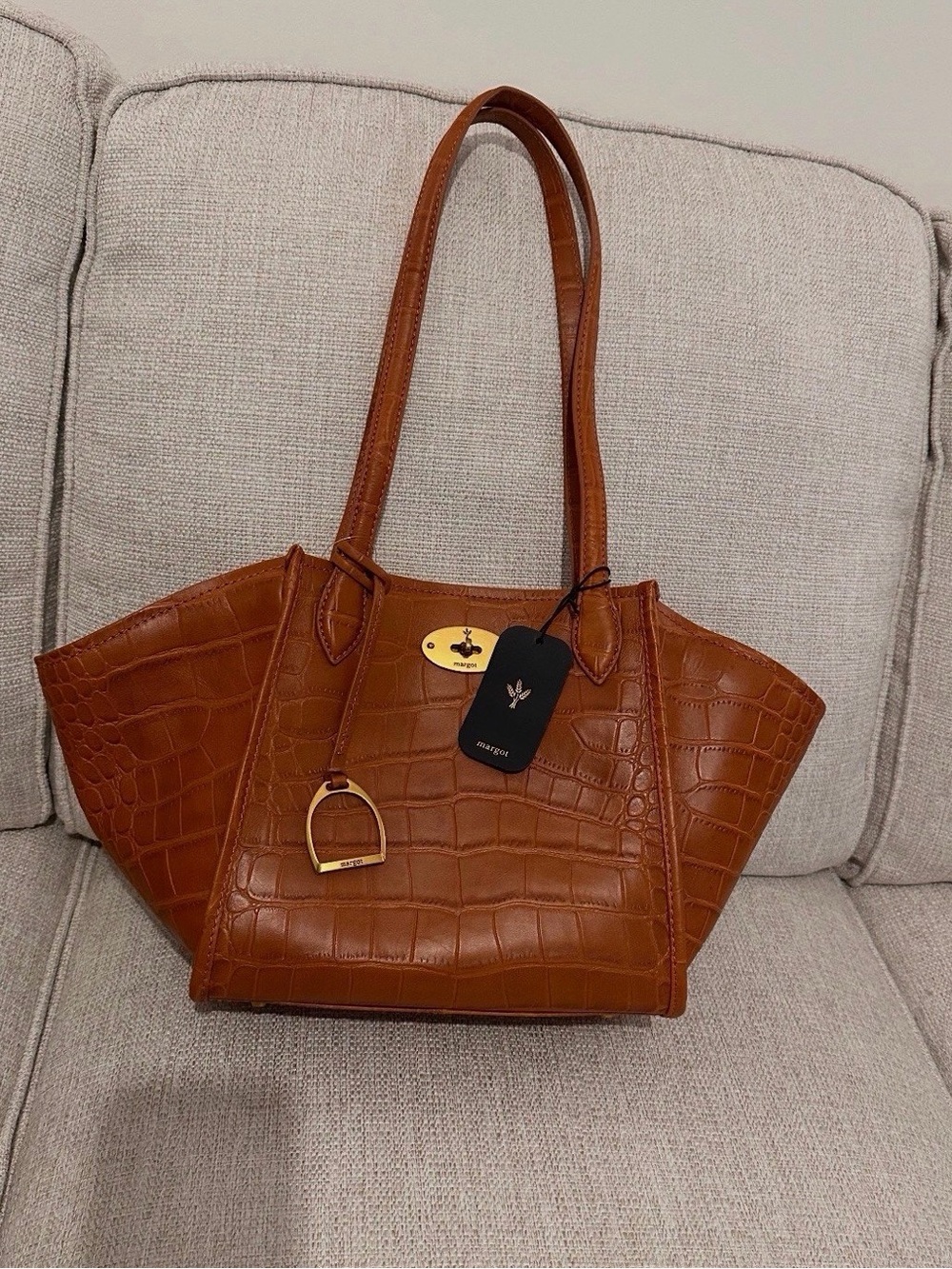 Margot Cognac Croc Leather Shoulder Bag NWT